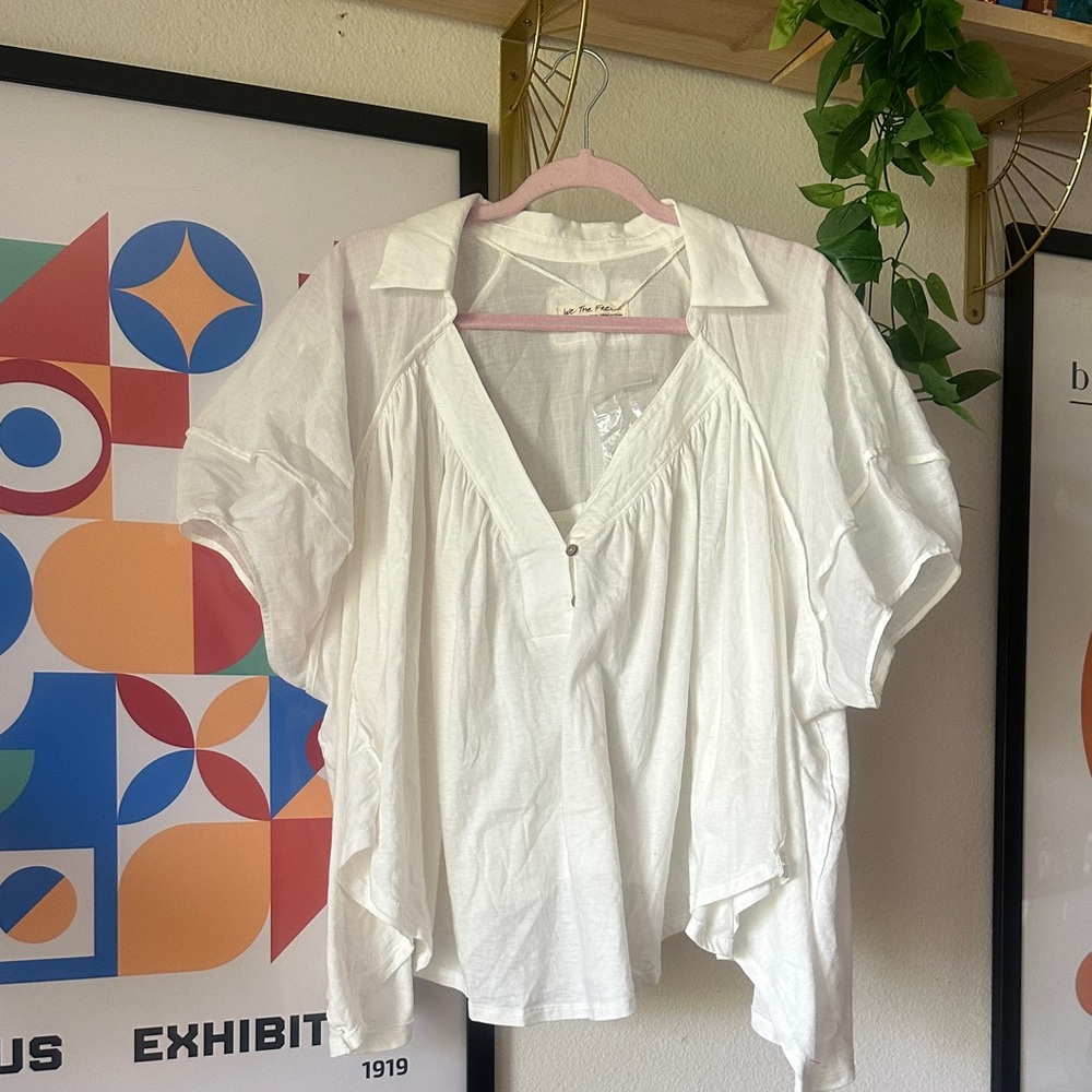 We The Free Ivory V-Neck Blouse